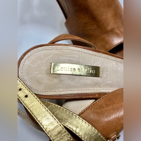 Louise et Cie Cut-Out Double Ankle Strap Heels Sandals 9M Brown Gold - Picture 7 of 15